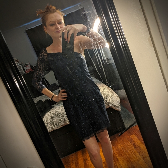 Jessica Simpson navy one shoulder sequin dress - Picture 2 of 6